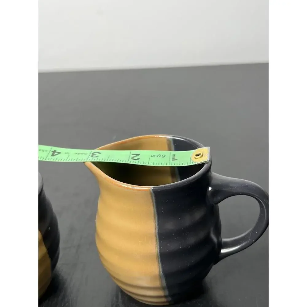 Sango China‎ Gold Dust Black Earthenware Cream & Sugar Pottery